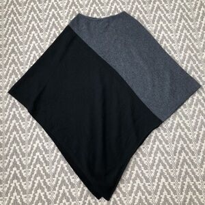 Celeste black and grey colorblock asymmetrical wool and cashmere blend poncho